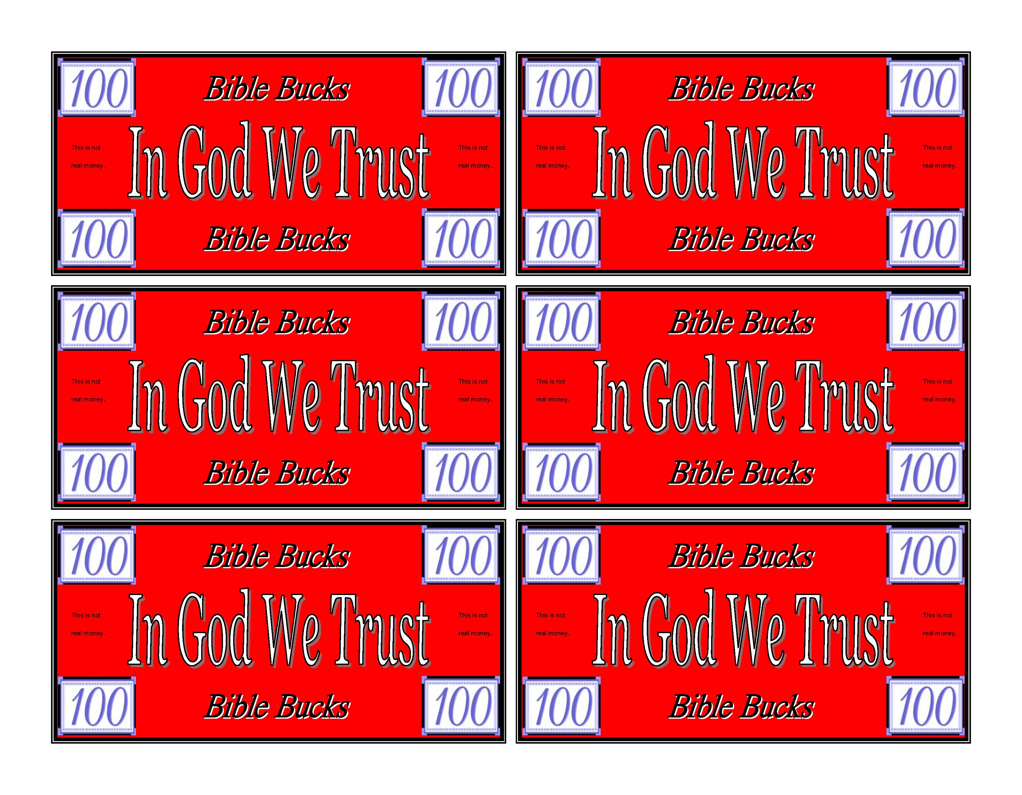 Bible Bucks for Sunday School Kids Ministry Church Play Money Templates