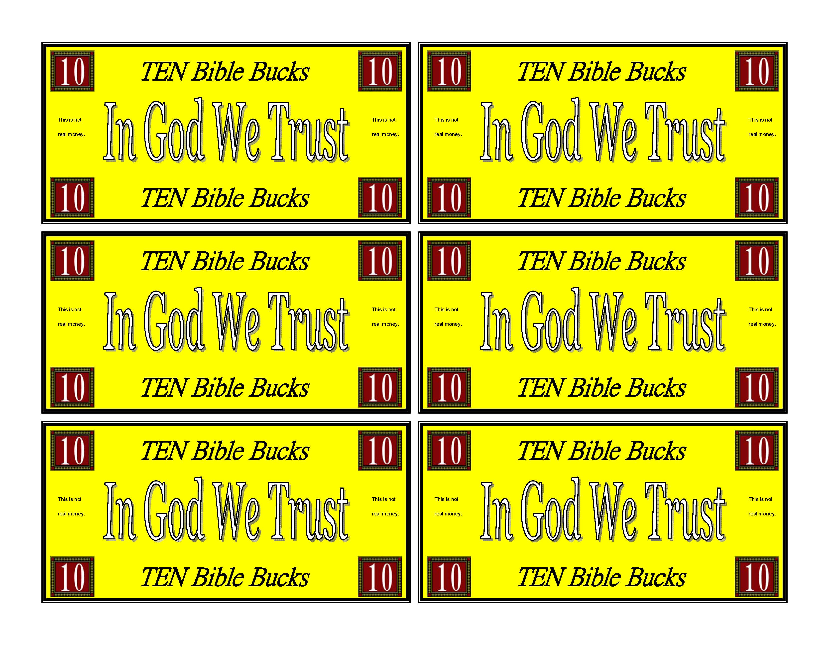 Bible Bucks for Sunday School Kids Ministry Church Play Money Templates