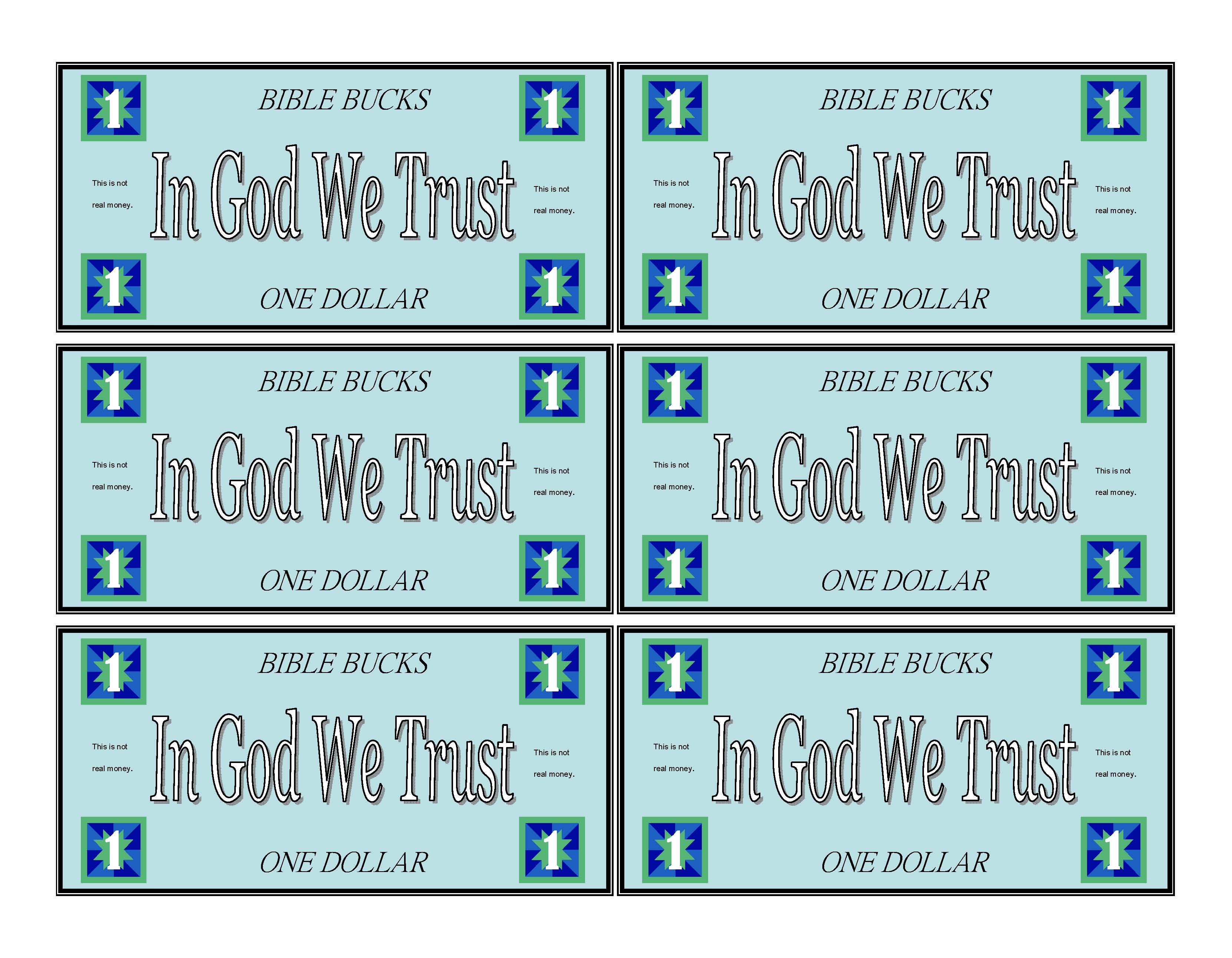 Bible Bucks for Sunday School Kids Ministry Church Play Money Templates