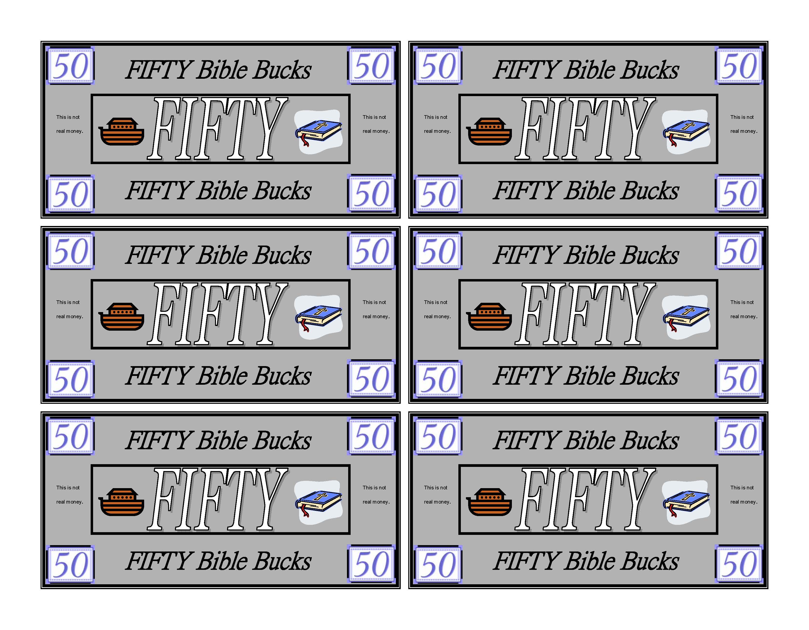 Bible Bucks for Sunday School Kids Ministry Church Play Money Templates