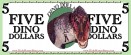 Dino Dollar Play Money - five dollar template white